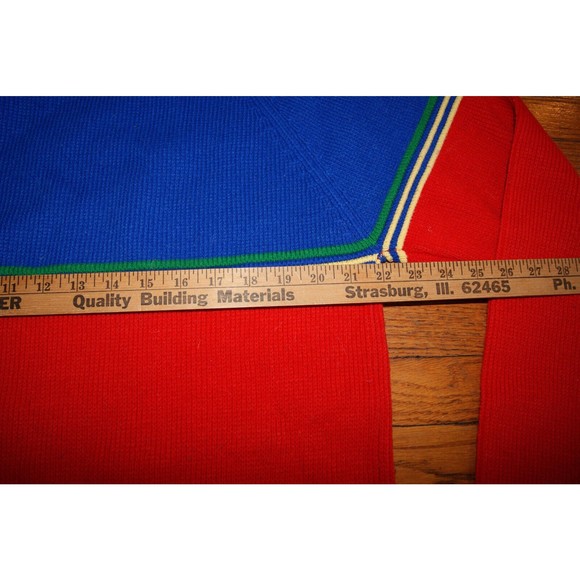 VTG 90s The Denver Mens XL Knit Sweater Blue Red Primary Color Stripe Ski Winter - Picture 6 of 8